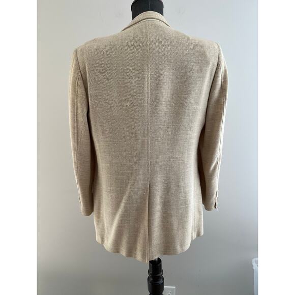 Vintage Mr Sid Silk & Wool Bespoke Suit Jacket Blazer Pale Yellow Beige 40 SG - Picture 2 of 12